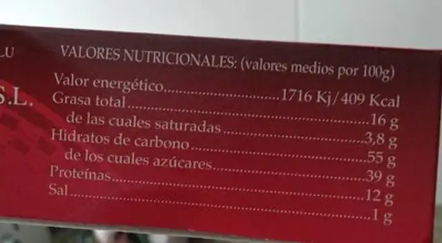 Tarta de almendra nutrition facts table