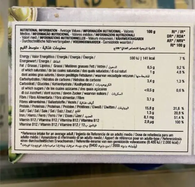 Meatballs Heura nutrition facts table