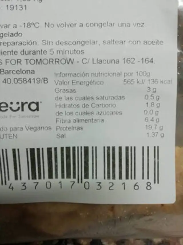 Bocados originales de Heura nutrition facts table