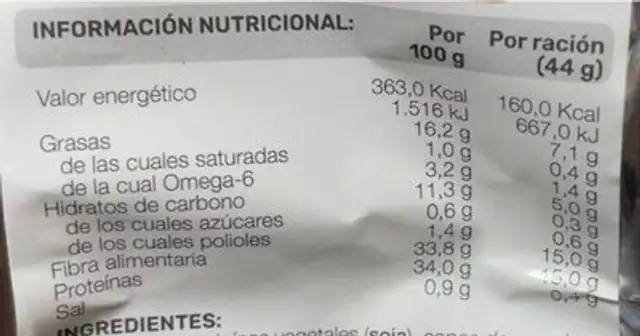 Muesli de Canela nutrition facts table