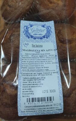 Magdalenas sin azúcar front packaging