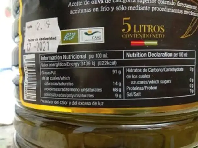 Aceite de oliva virgen extra nutrition facts table