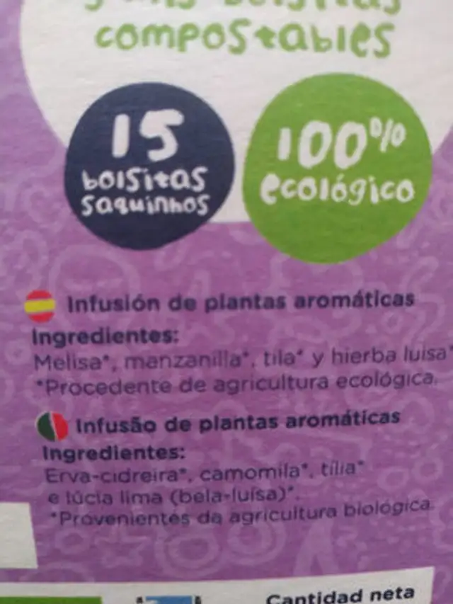 Infusión pequeño dormilón ingredients label