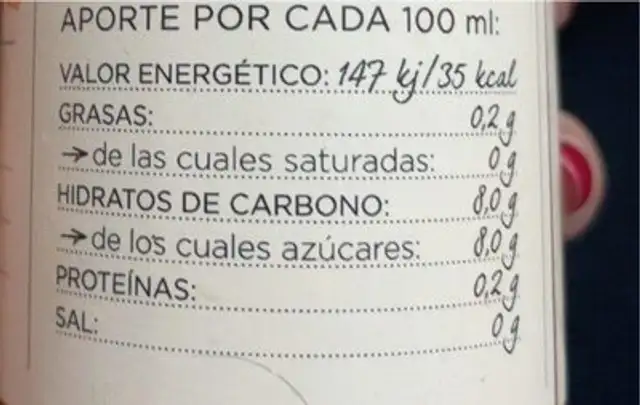 Zumo fresco frutas y verduras nutrition facts table