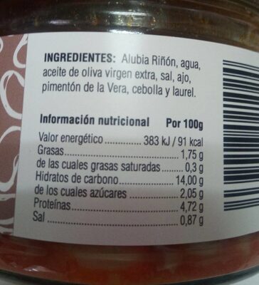 Alubias estofadas nutrition facts table