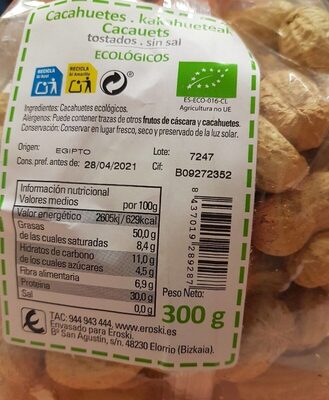 Cacahuetes ecologicos front packaging