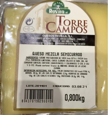 Queso semicuraro Torre Campos front packaging