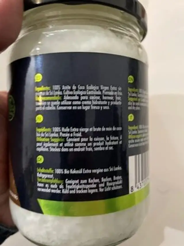 Coconut oil ingredients label