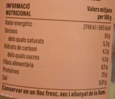 Crema Ametlles nutrition facts table