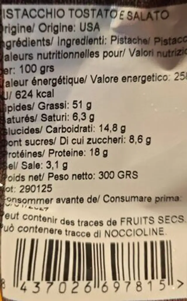 Unknown nutrition facts table