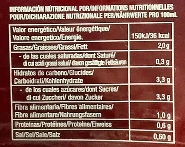Gaspacho bio nutrition facts table