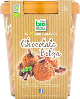Helado ecológico de chocolate belga sin gluten tarrina front packaging