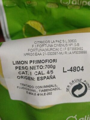 Limones nutrition facts table