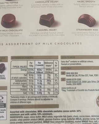 Nestle Dairy Вох THE CLASSIC COLLECTION nutrition facts table