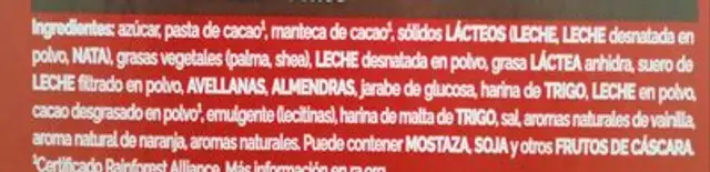 Caja roja nestle ingredients label