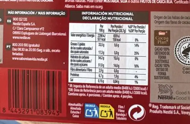 Caja roja nestle nutrition facts table