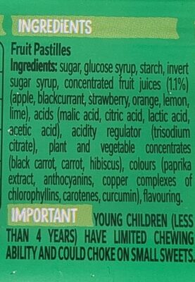 Rowntrees Fruit Pastilles 4pk ingredients label