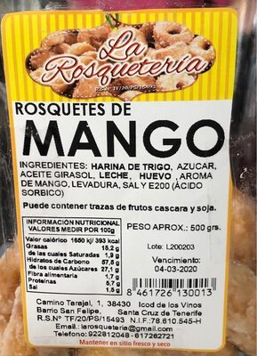 Rosquetes de Mango front packaging