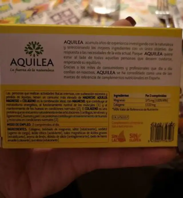 Aquilea magnesio colágeno nutrition facts table