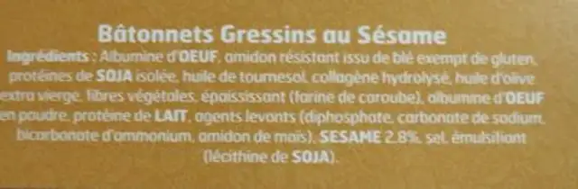 Batonnets gressins au sésame ingredients label