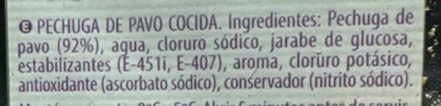 Pechuga de pavo ingredients label