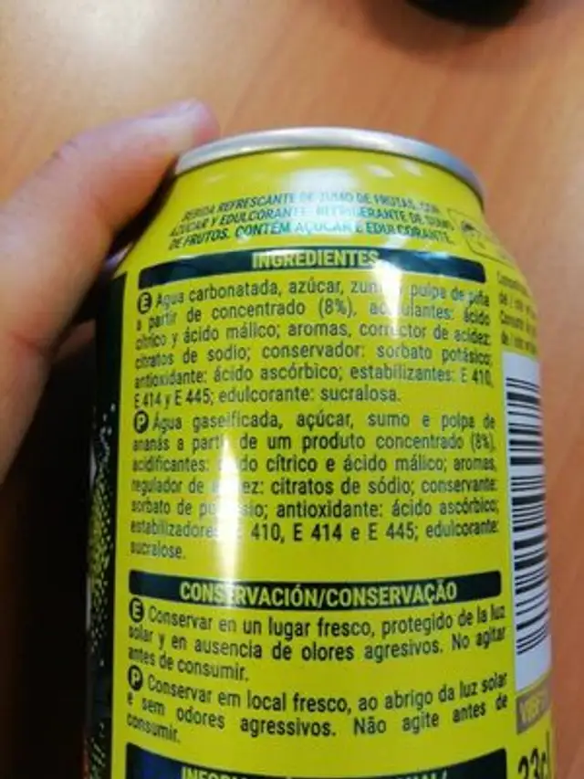 Fresh gas piña ingredients label