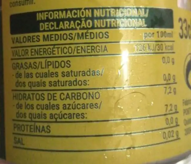 Fresh gas piña nutrition facts table