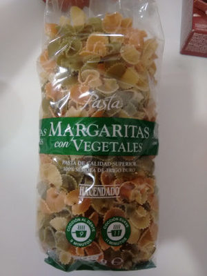 Pasta margaritas con vegetales front packaging