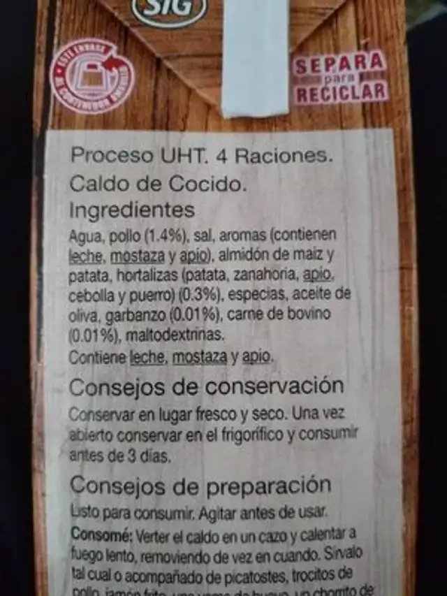 Caldo de cocido ingredients label