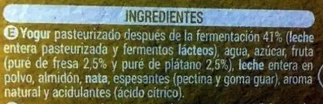 Go-Lácteo con yogur de fresa y plátano ingredients label