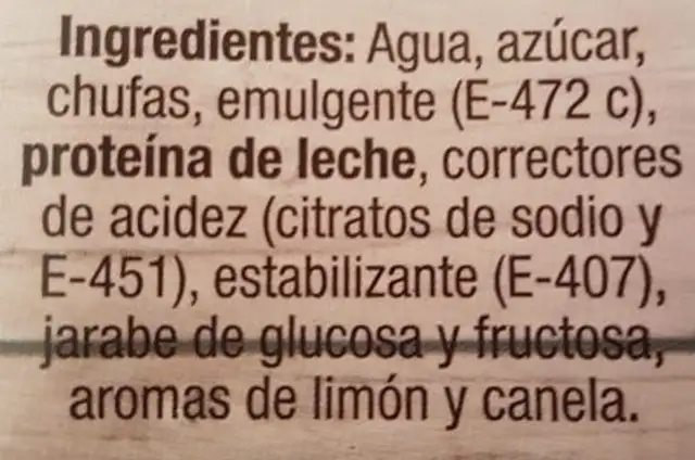 Horchata ingredients label