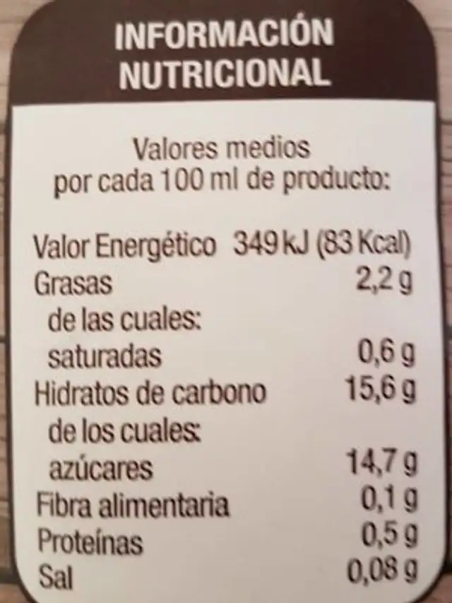 Horchata nutrition facts table