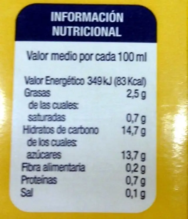 Horchata  de chufa nutrition facts table