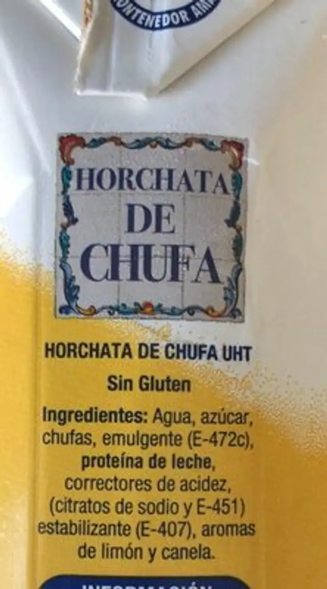 Horchata de chufa ingredients label