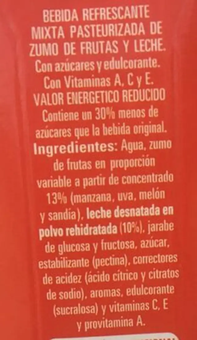Melón Sandía ingredients label