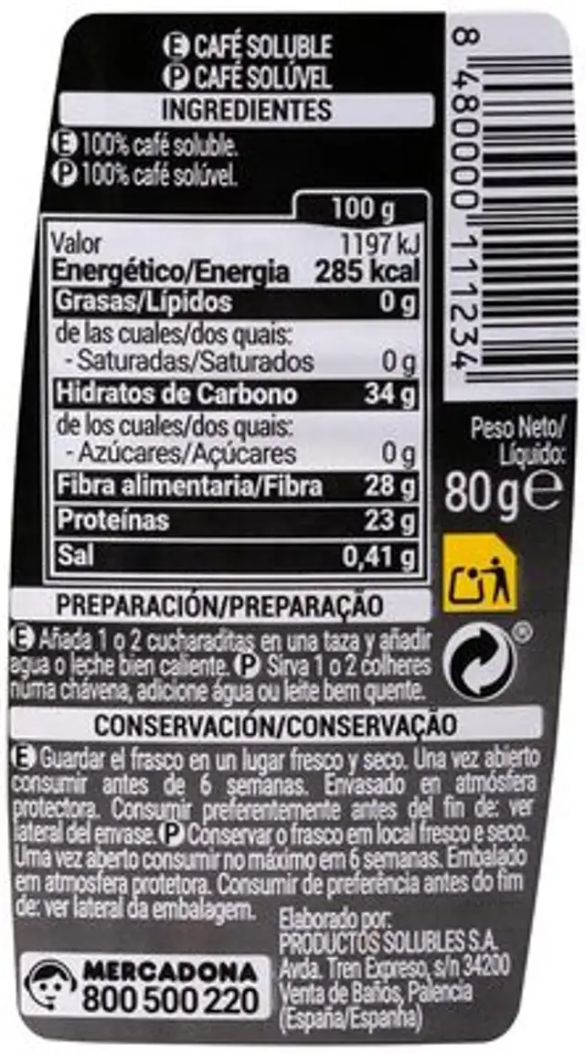 Espresso Creme ingredients label