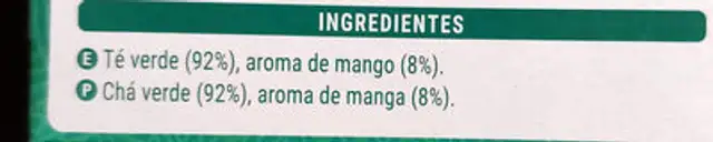 Té verde sabor a mango ingredients label