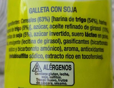 Galletas maría integral con soja ingredients label