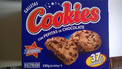 Cookies con pepitas de chocolate front packaging