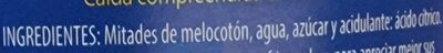 Melocoton en almíbar ingredients label