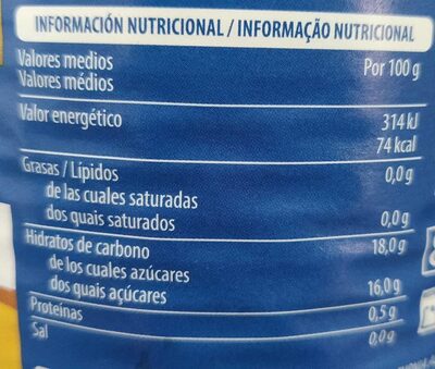 Melocoton en almíbar nutrition facts table