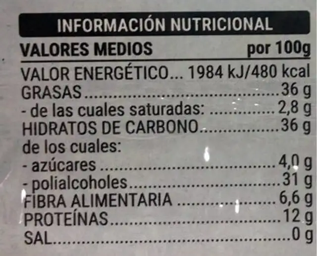 Turron crema almendras nutrition facts table