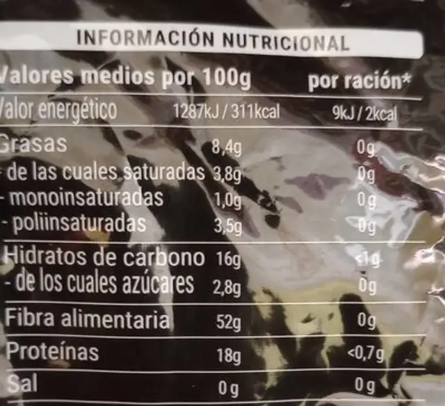 Extraforte nutrition facts table