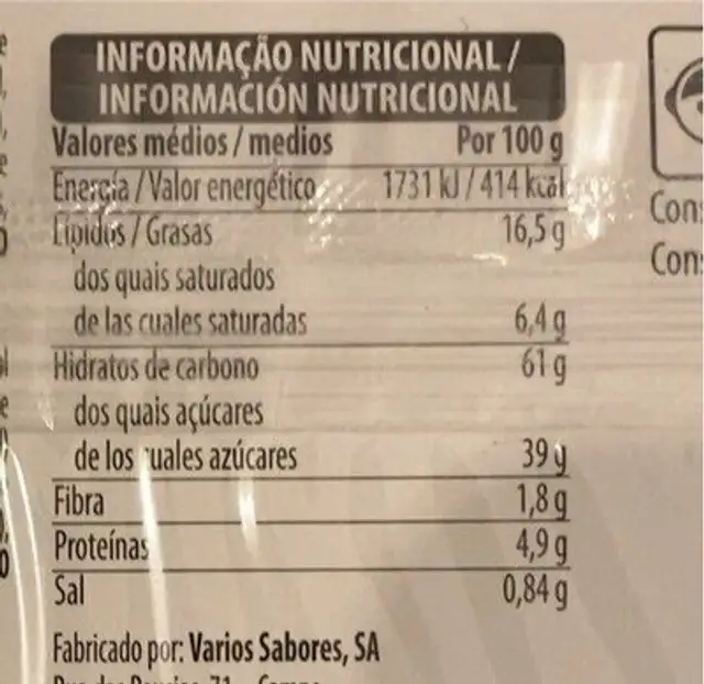 Salame nutrition facts table