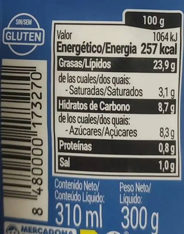 Salsa De yogurt nutrition facts table