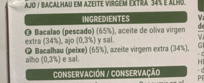 Bacalhau (azeite E Alho) ingredients label
