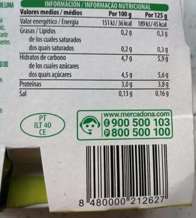 Gelatina de yogur 0% lima-limón nutrition facts table