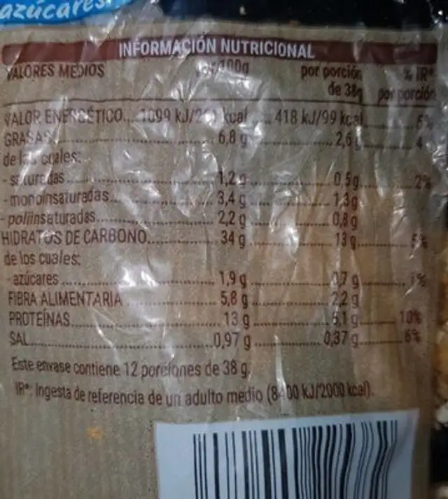 Trigo espelta 100% integral nutrition facts table