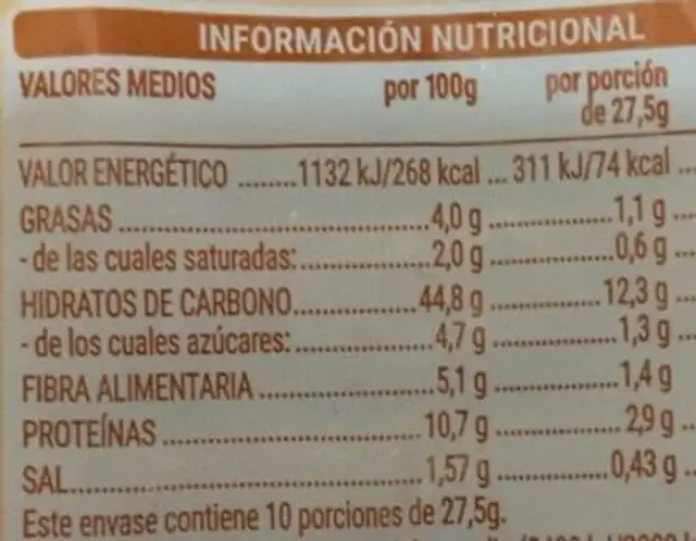 Pan de molde de espelta 100% integral nutrition facts table