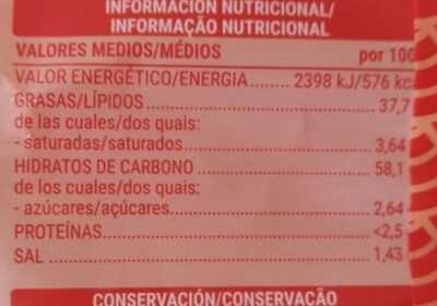 Snack de gamba nutrition facts table